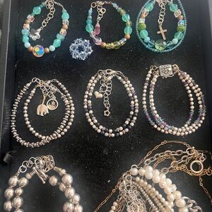 Silver and Blue Beaded Bracelet Collection